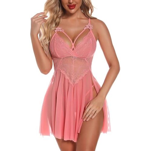 RSLOVE damesondergoed, sexy, babydoll, kolom, ondergoed, dames, sexy, Roze, XL