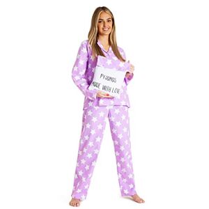 CityComfort Pyjama's voor dames, pyjama met knopen voor dames, pyjama van geborsteld katoen, Lila, S