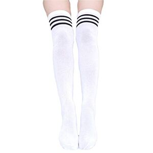 krautwear ® Extra lange kousen voor dames en meisjes, kniekous, lange gestreepte cheerleader-kniekousen, strepen, wit-zwart, 34 EU
