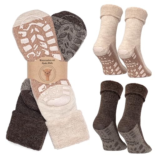 MOUNTREX ® Alpaca-sokken, wollen sokken voor dames en heren, wintersokken, warme huissokken, thermosokken, dik, 2 paar, 35-38 EU