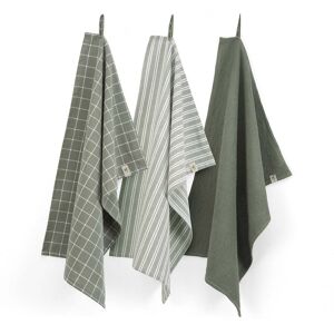 Walra Keuken- en Theedoekenset Dry with Cubes Uni, Stripes & Blocks Legergroen Walra Keuken- en Theedoekenset Dry with Cubes Uni, Stripes & Blocks Legergroen
