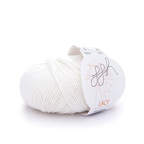 ggh Lacy merinowol met zijde 25 g wol om te breien of te haken Lace-garen kleur 001 wolwit