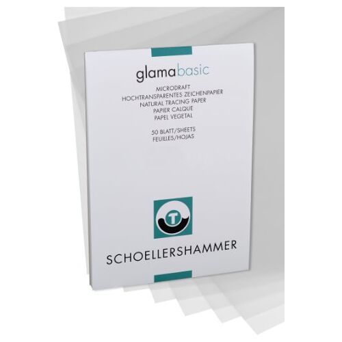 Schoellershammer Honsell 25508 Glama Microdraft, zeer transparant tekenpapier, DIN A4-blok met 50 vellen, 90-95 g/m², voor technische tekeningen, schetsen met potlood, viltstift, inkt