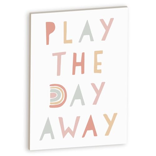 Declea Decoratief bord van hout Kids Play the day away, houten vormen om op te hangen of neer te zetten, decoratie voor de kinderkamer, houten decoratie voor kinderen, design