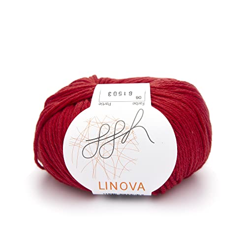 ggh Linova katoen met linnen mix, 50g wol voor breien of haken, kleur 006, rood