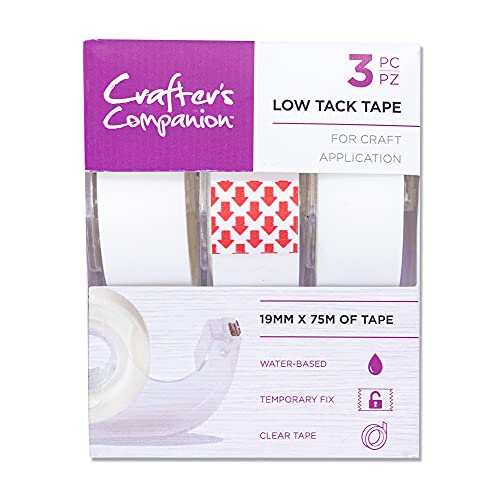 Crafter's Companion Low Tack Tape voor papier- en kaartprojecten Pack van 3 Perfect voor gebruik op stencils, maskeren en inkten Elke rol bevat 75 meter (1,9 cm dik)