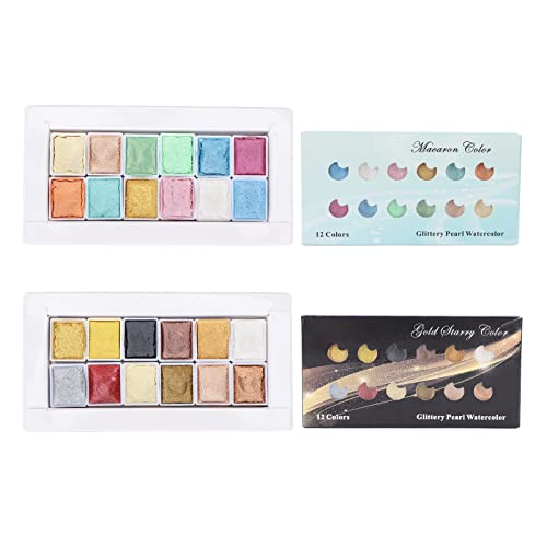 Pssopp Metallic Macaron Effen Parelmoer Aquarelverf Set 24 Pcs Aquarelverf voor Studenten Kinderen Beginners Aquarelverf