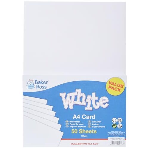 Baker Ross E99A Grootverpakking knutselkarton in wit DIN A4 (50 stuks) 220 g/m² knutselpapier voor kinderen knutselprojecten