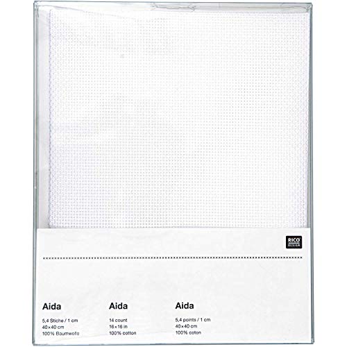 Rico Design Rico Aida stof 11 dradig, 40x40 cm, 100% katoen, wit, om te borduren