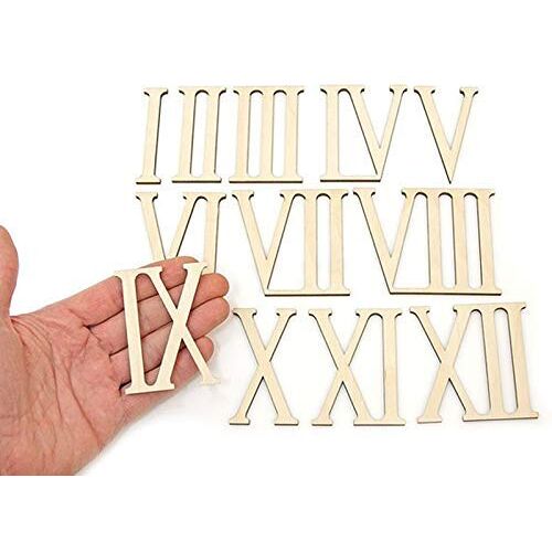 RUINUO 12 stks Houten Romeinse Cijfers Vorm Hout Numeriek Cijfers Ornamenten Craft Decoratie (7cm hoog)