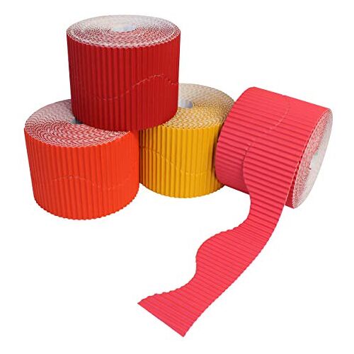 Bright Ideas Gegolfde grensrollen voor schoolvertoningen 4 Pack, Rood/Oranje, 10cm x 7.5m BI7870