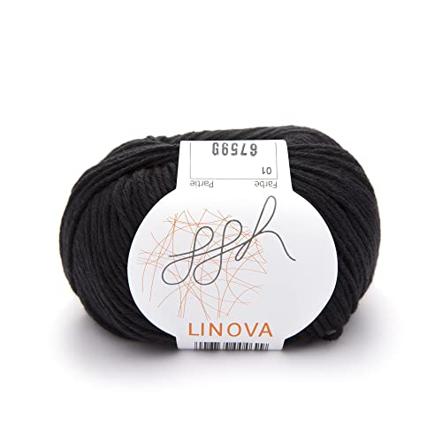 ggh Linova Katoen met linnenmix, 50 g wol voor breien of haken, kleur 001, zwart