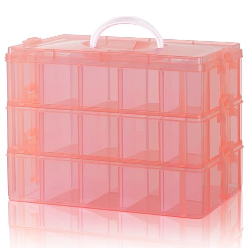 Winter Shore Oranje 3 Laags Hobby Opslag Organizer 30 Compartimenten Opslag Doos met 24 Aanpasbare Verdelers Stapelbare Plastic Container Opslag voor Naai & Kunst Materialen, Draad, Kralen en Toys