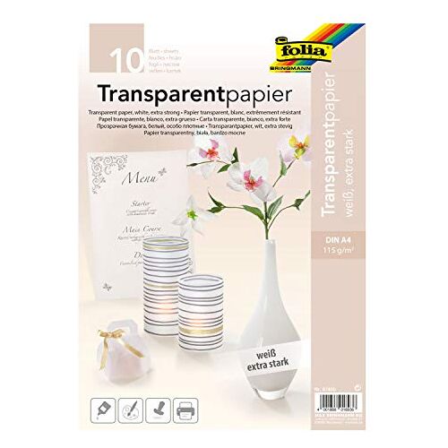 folia 87400, transparant papier, DIN A4, 10 vellen, wit, veelzijdig inzetbaar