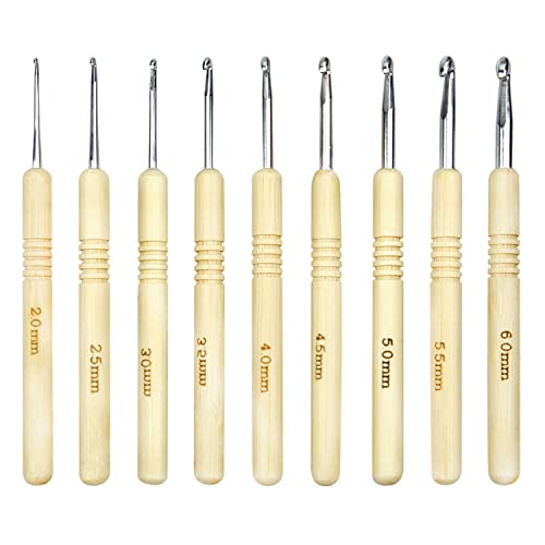 OMIGA 9 stuks ronde bamboe-greep haaknaaldenset greep van natuurlijk bamboe haaknaaldenset 2 mm 2,5 mm 3 mm 3,5 mm 4,5 mm 5,5 mm 6 mm haakset voor beginners haken gereedschap haarvlechten