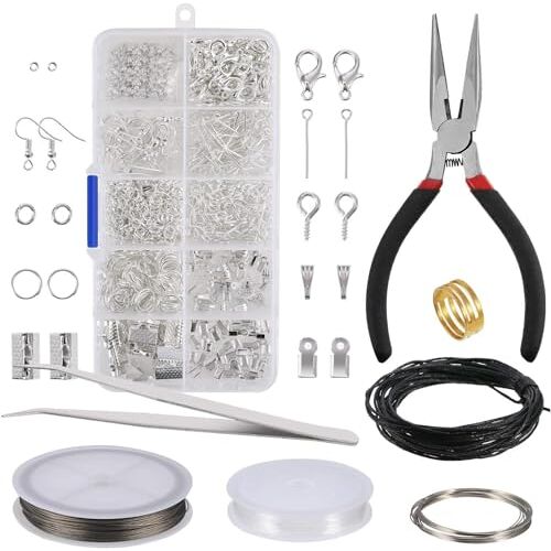 DILISEN Kit voor het maken van sieraden Set voor het repareren van sieraden Sieraden zoeken en rter-gereedschapsset Bevat tang, pincet, zilveren onderdelen en draad