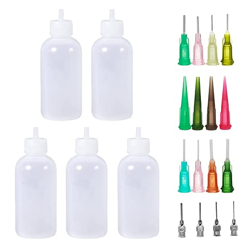 Mousyee Naaldflesapplicator, precisie-tip applicator fles, naaldtip applicator fles, 4 soorten naaldtips + 5 lege flessen, applicator flessen set voor doe-het-zelf tattoo verf (30ml), wit