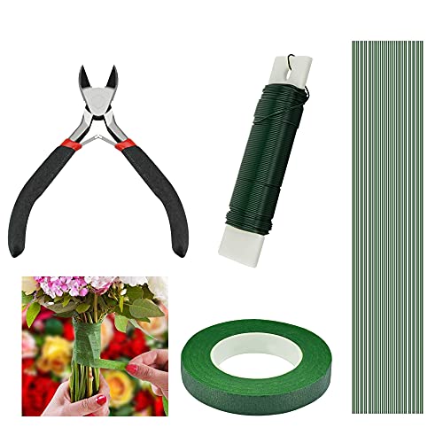 BUENTYA 4 set bloemen arrangement tool kit 26 gauge bloemdraad groen bloemenbinddraad bloemdraad steekdraad 22 gauge bloemistentape groen crêpe met draadsnijder voor boeket