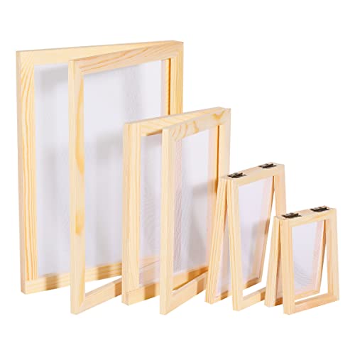Worown 4 maten (A4, A5, A6 & A7) 2-in-1 houten scherm voor het maken van papier, papier maken mal, houten papier maken frame voor doe-het-zelf papier ambachten