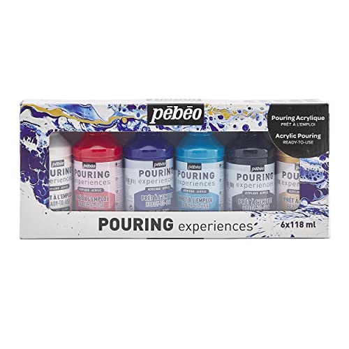 PEBEO Gietmedium, acryl, wit, rood, blauw, turquoise, zwart, goud, 118 ml (Pack van 6)