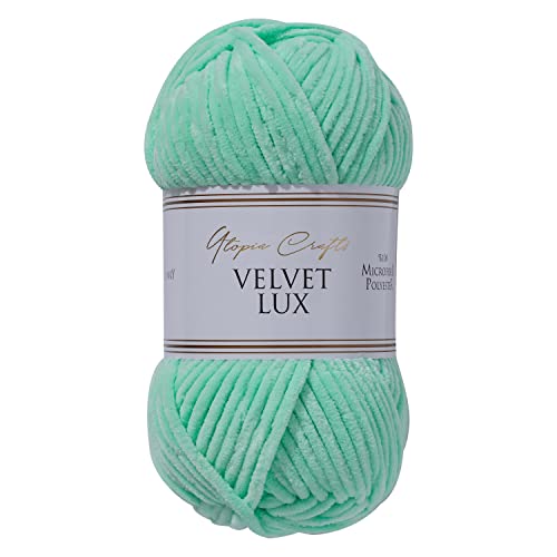 Utopia Crafts Velvet Lux Chenille Super Soft Chunky Garen voor Breien en Haken, 100g 110m (bleekgroene)