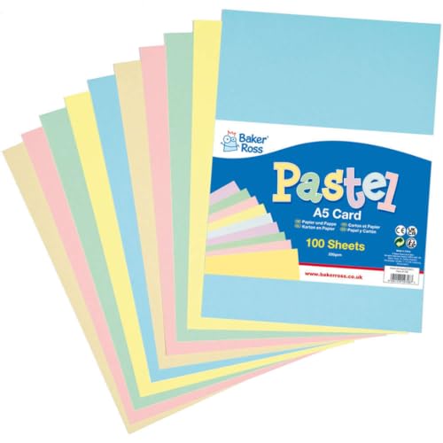 Baker Ross A5 Pastelkleuren knutselkaart set van 100, Pastelkleuren knutselkaart voor kinderen en volwassenen (FC337)