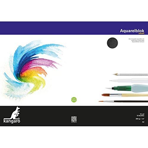 Kangaro Aquarelpapier A2, 300 gram, 12 vellen, zwart