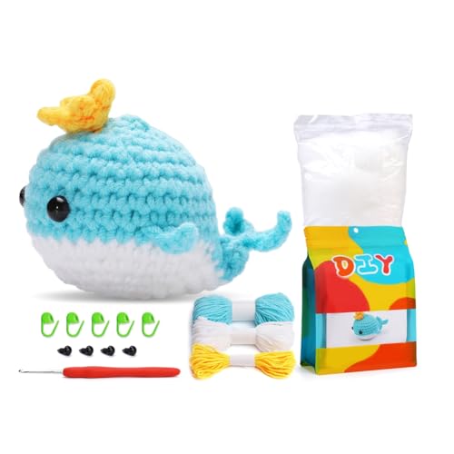 CALIBAN DIY walvis haak kit met breigaren naalden pluche pop gemakkelijk (blauw) gemakkelijk te installeren gemakkelijk te gebruiken