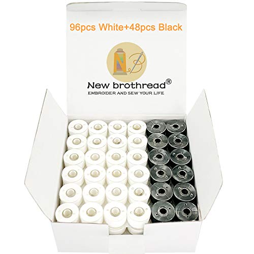 New brothread 144pcs (96Wit+48Zwart) 60S/2 (90WT) Voorgewonden Onderdraad Kunststof Maat A SA156 voor Borduurwerk en Naaimachine Borduurgaren Naaigaren