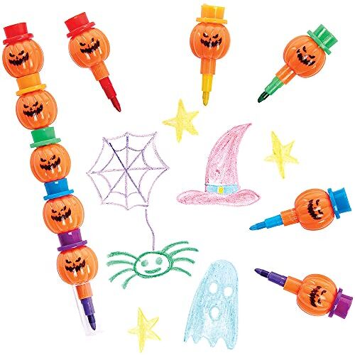 Baker Ross FX439 Pompoen Pop a Krijtjes Pak van 6, Halloween Zakjesvuller voor kinderen, Kleurpotloden voor kinderen, Stapelkrijtjes