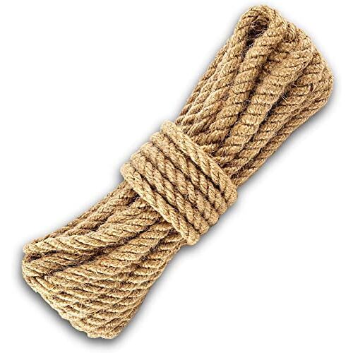 BRICOMIRAS Natuurlijke vezeltouw, decoratief, biologisch afbreekbaar, natuurlijke vezeldraad voor tuinieren, knutselen, geschenkverpakking, enz. Natuurlijk jute touw, 6 mm x 15 m