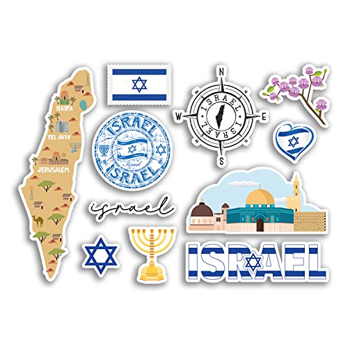 DV DESIGN A5 Stickervel Israël Vinyl Stickers Bezienswaardigheden Cultuur Kaart Land Vakantie Vlag Reizen #78483