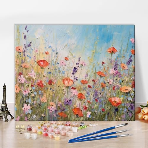 Generic Abstracte Bloemen Schilderen op Nummer Volwassenen DIY Schilderen op Nummers Kits op Canvas Acrylschilderij op Nummer met Penseels Canvas Geschenken Ambachten 40 x 50 cm (Zonder lijst)