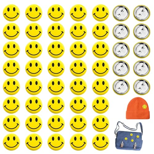 ZALHIN 50 Stuks Smile Face Pins- Rond Smile Face Kenteken, Toepasbaar Op Schoolactiviteiten Voor Kinderen, Vrijwilligersactiviteiten, Feestversieringen, Dagelijkse Outfitmatching