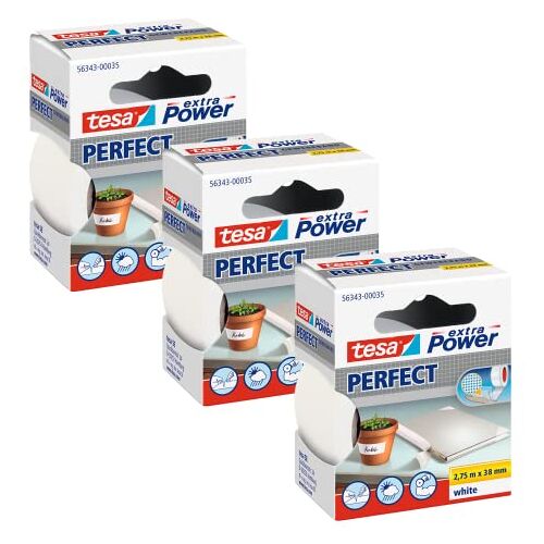 tesa extra Power Perfect weefseltape ideaal voor knutselen, versterken, repareren en nog veel meer wit 3x 2,75m x 38mm