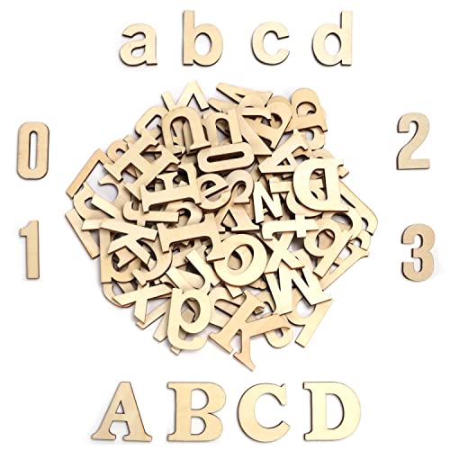 HANDI STITCH Onbewerkt Houten Letters & Cijfers (124 Stuks) – 52 Hoofdletters & 52 Kleine Letters (A-Z) Alfabet Letters – 20 Nummers (0-9) DIY Houten Stukken Voor Leren, Decor & Hobby’s