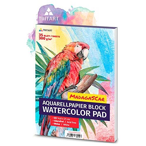 Tritart , A5, aquarelpapier, 300 g, wit, 35 vellen, aquarelblok, DIN A5, A5