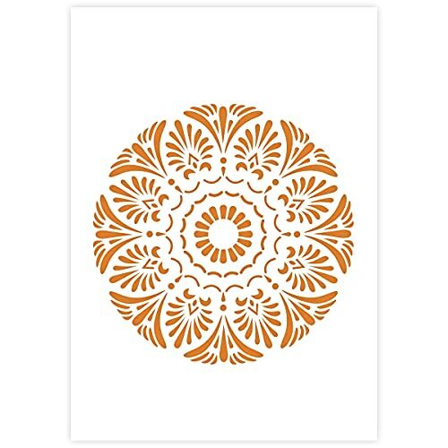 QBIX Mandala stencil A3 Mandala-sjabloon voor meubels, muren, vloeren mandala's voor doe-het-zelf woondecoratie mandala-sjabloon voor schilderen, knutselen, kunst