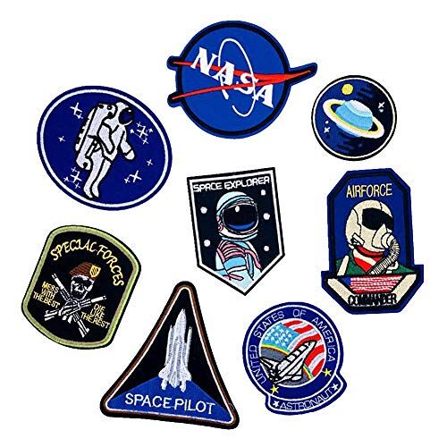 Mingjun Opstrijkbare patches ruimte astronaut en vlag patches geborduurd motief applicatie diverse grootte decoratie naaien patches doe-het-zelf voor jeans jassen, kleding, aangepaste badges 1 set