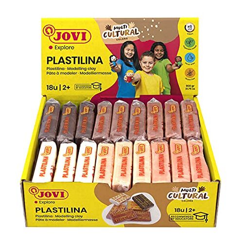 Jovi Pak van 100% plantaardige plasticine, 18 tabletten van 50 gram, Multiculturele Kleuren, glutenvrij (70/18M)