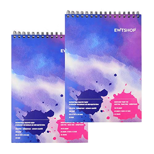 ewtshop ® Aquarel schetsblok, DIN A4, 2-delige set, elk 20 vellen, 300 g/m², aquarelpapier, schetsblok