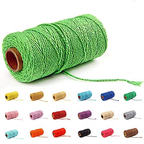 Gbrand 100 Yard/2mm Gekleurd Katoenen Touw Ambachten Koord Breien Touw voor Verpakking Cadeau Ambachten (Groen-1)