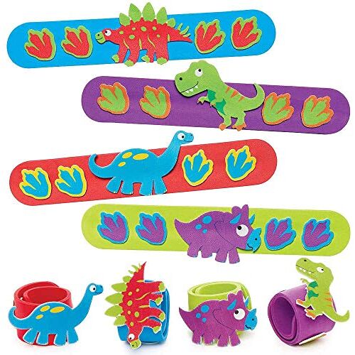 Baker Ross FC814 Dinosaurus Snap-on Armband Kits Set van 4, jongensfeest tasjesvullers, kunst en handvaardigheid voor kinderen, kinderen partijgunsten