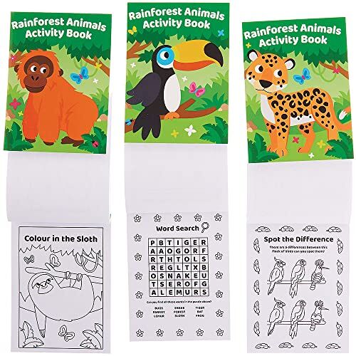 Baker Ross FX554 Regenwoud Dieren Activiteitenboeken Pak van 12, Leuke Activiteitenboeken voor Kinderen