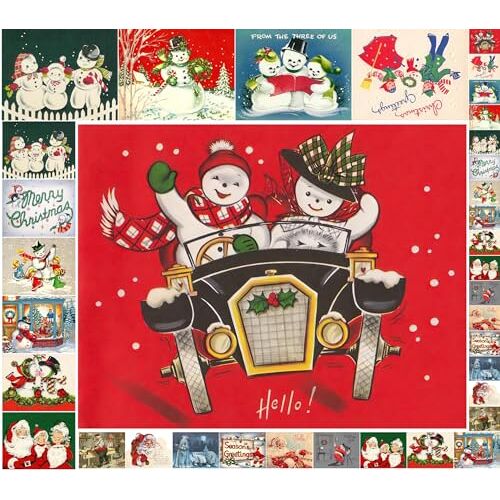 Flonz Decoupage Papieren Pack (21 vellen 6"x8") Snta en Sneeuwman  Vintage Styled Kerst Pictures Kaarten voor Decoupage, Craft en Scrapbooking