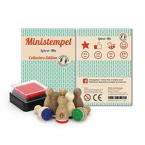 Stemplino Stempel leraar stempelset houten stempel voor leraren lofstempel Smiley Bijtje Like ster origineel incl. stempelkussen