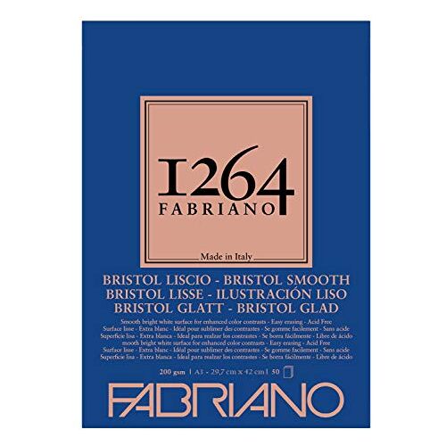 Fabriano Honsell 19100655  Bristol-blok 1264, 4-voudig gelijmd, 200 g/m², DIN A3, 50 vellen wit, extra glad papier, zuurvrij, ideaal voor alle droogtechnieken en lichte natte technieken