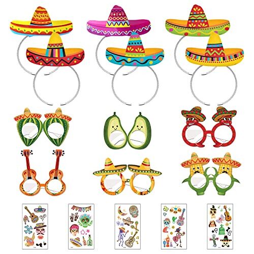 TIMJJG 12 stuks Mexicaanse rekwisieten, set van 5 stickers, Mexicaans themafeest, rekwisieten, rekwisieten, kinderen, decoratie, party, maskerade