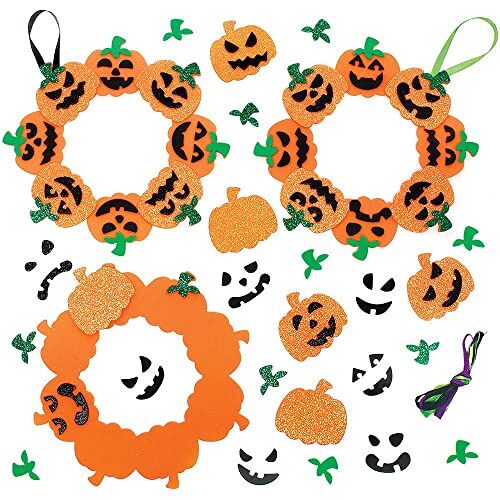 Baker Ross FX251 Pompoen Mix and Match Krans sets Pak van 3, Halloween Decoratie Kinder Knutselsets, Herfstdecoraties