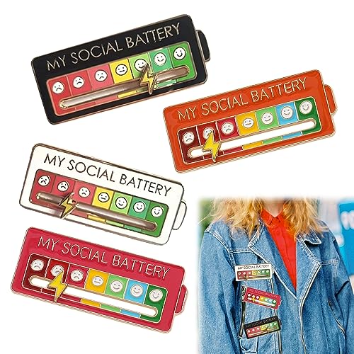 KAYEF Sociale Batterijspelden, 4 Leuke Sociaal Emotionele Spelden, Trots Accessoires Spelden, Interactieve Emotionele Spelden Spelden Spelden Angst Badges Interactieve Geestelijke Gezondheid